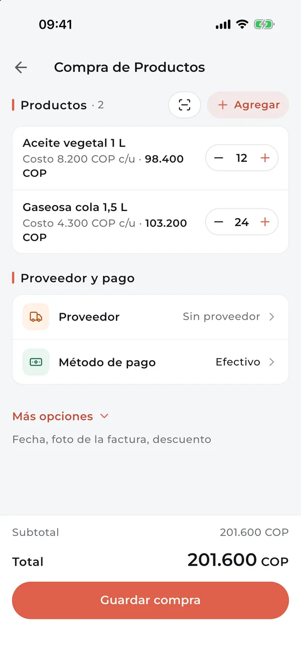 Compra de productos a un proveedor
