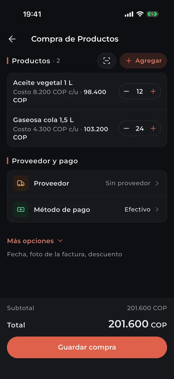 Compra de productos a un proveedor