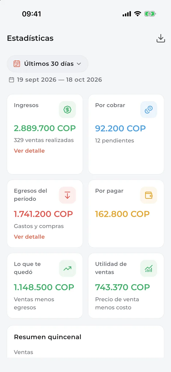 Estadísticas de los últimos 30 días: ingresos, egresos y lo que te quedó