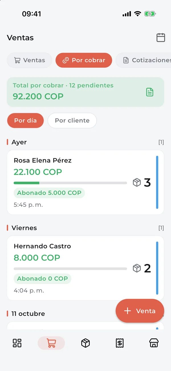Por cobrar: fiados por cliente con lo abonado