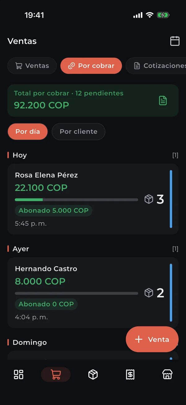 Por cobrar: fiados por cliente con lo abonado