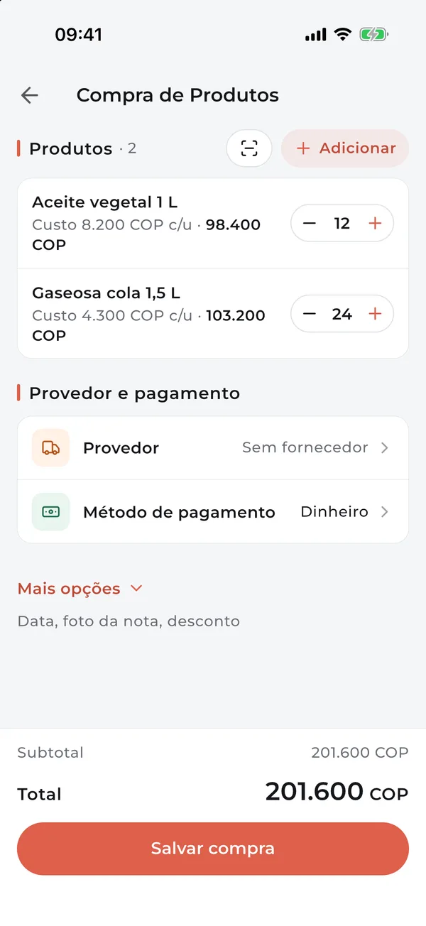 Compra de produtos de um fornecedor
