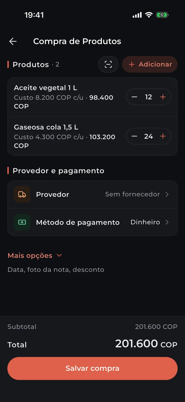 Compra de produtos de um fornecedor